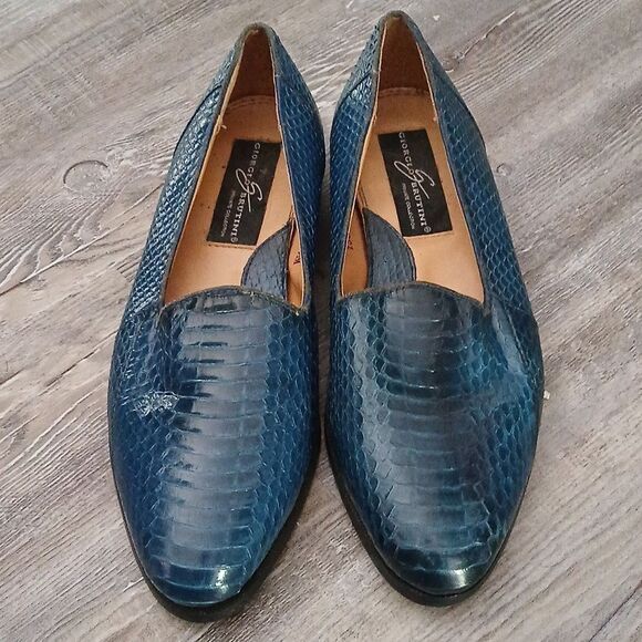 Giorgio Brutini Private Collection Blue Genuine Snake Skin Loafers Sz 7.5 main image 7